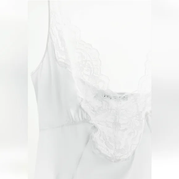 Satin Effect Dress With Lace White Zara S - Picture 5 of 9